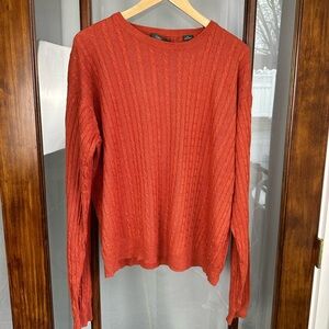 Folio New York Mens Sweater XL Silk Cashmere Blend Rust Lightweight Cable Knit